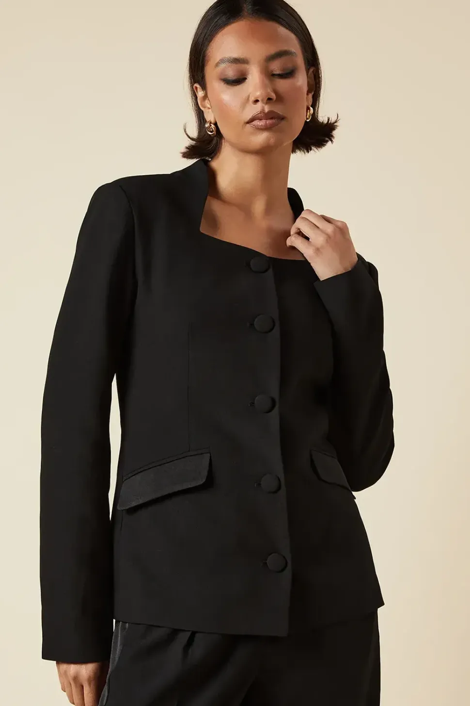 Tall Satin Sweetheart Neckline Jacket