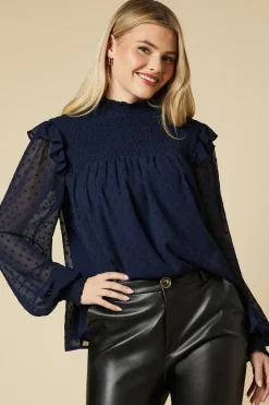Tall Shirred Yoke Dobby Chiffon Long Sleeve Blouse