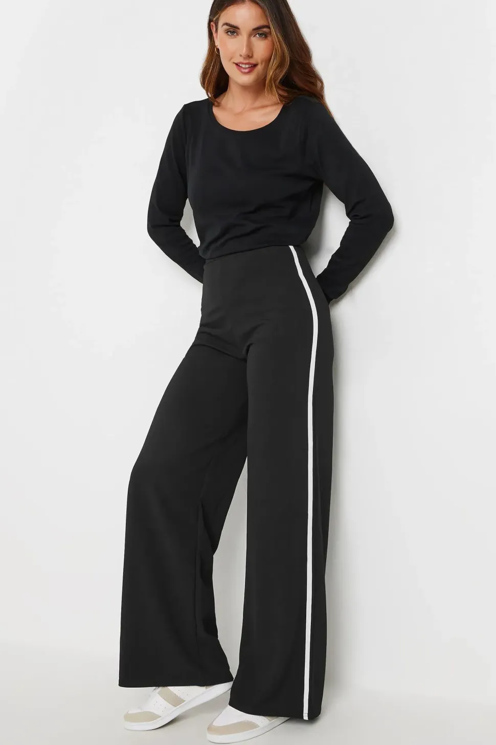 Tall Side Stripe Scuba Wide Leg Trousers