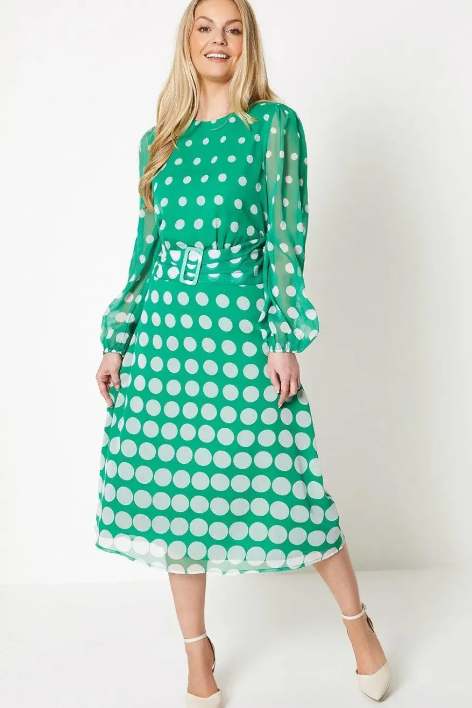 Tall Spot Ombre Buckle Belted Midi Dress