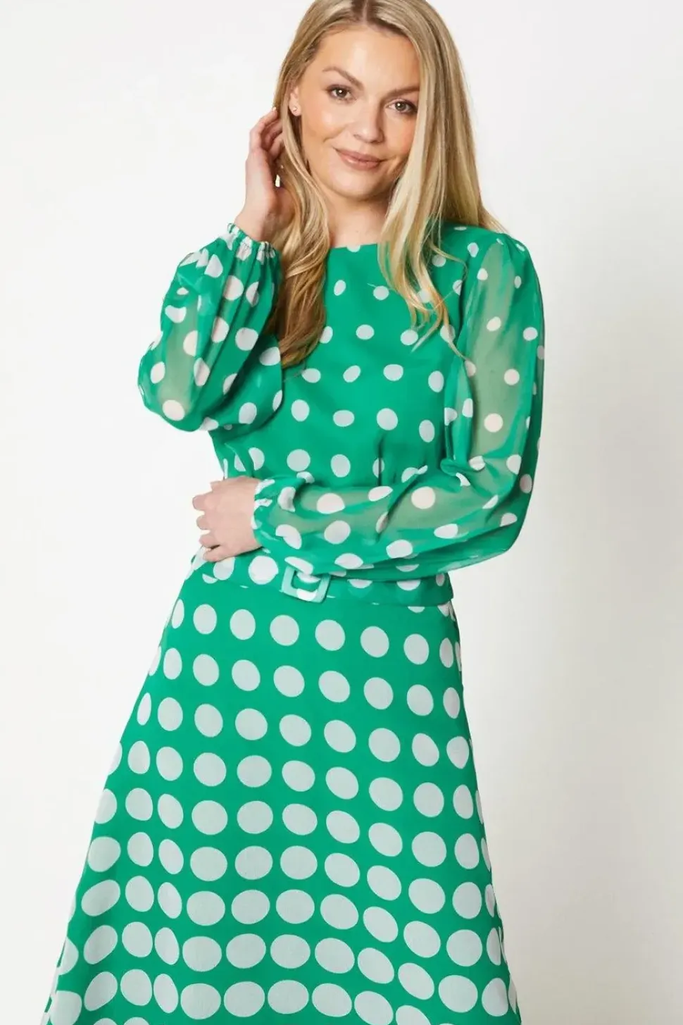 Tall Spot Ombre Buckle Belted Midi Dress