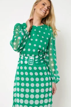 Tall Spot Ombre Buckle Belted Midi Dress