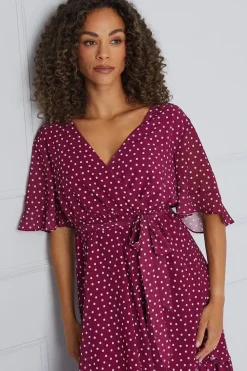 Tall Spot Print Ruffle Midi Dress