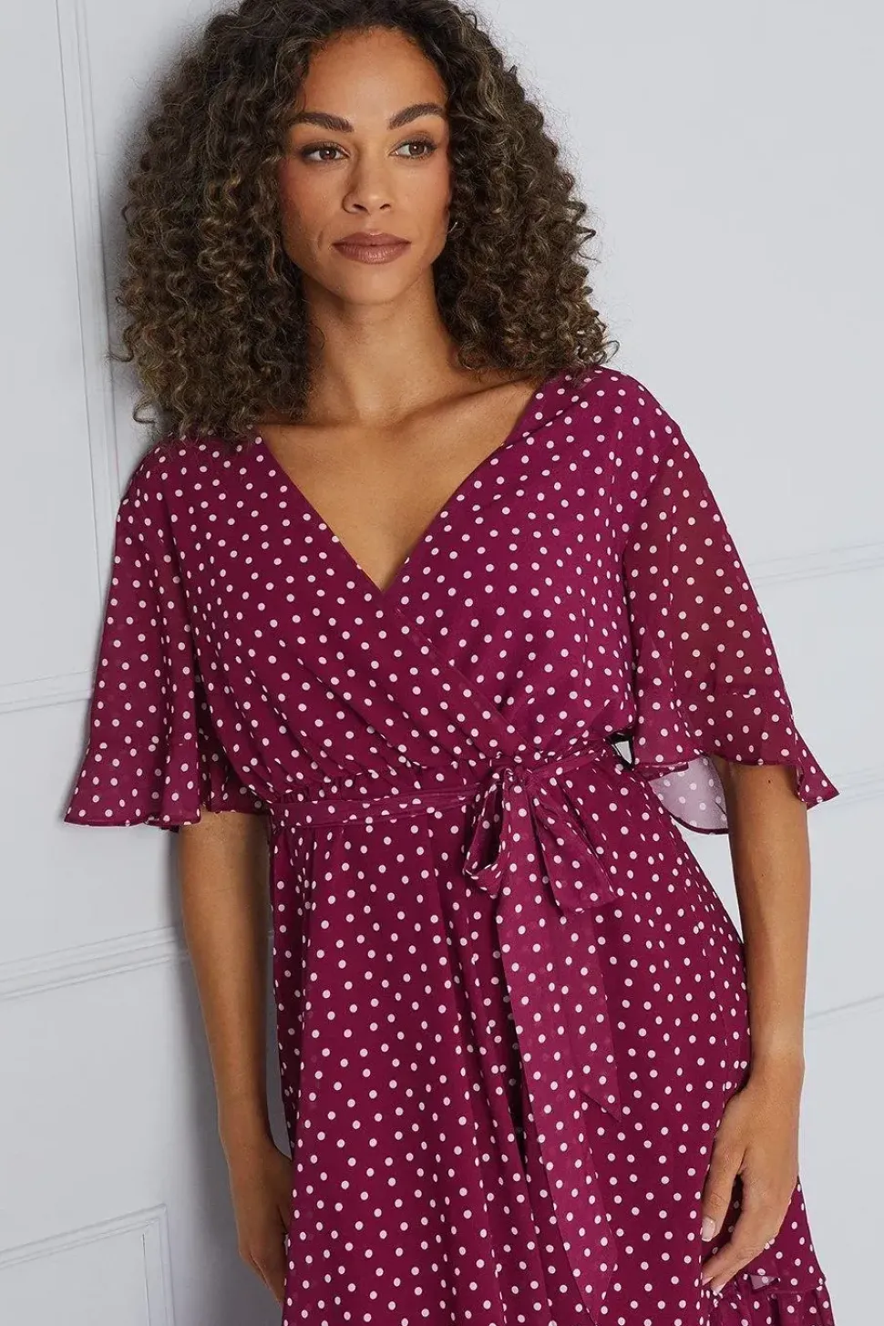 Tall Spot Print Ruffle Midi Dress