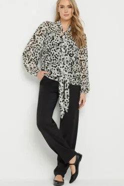 Tall Spot Print Tie Neck Blouse