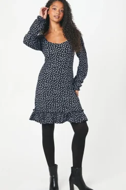 Tall Spot Ruffle Hem Mini Dress