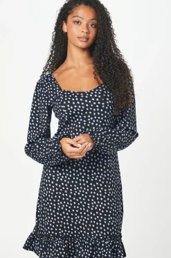 Tall Spot Ruffle Hem Mini Dress