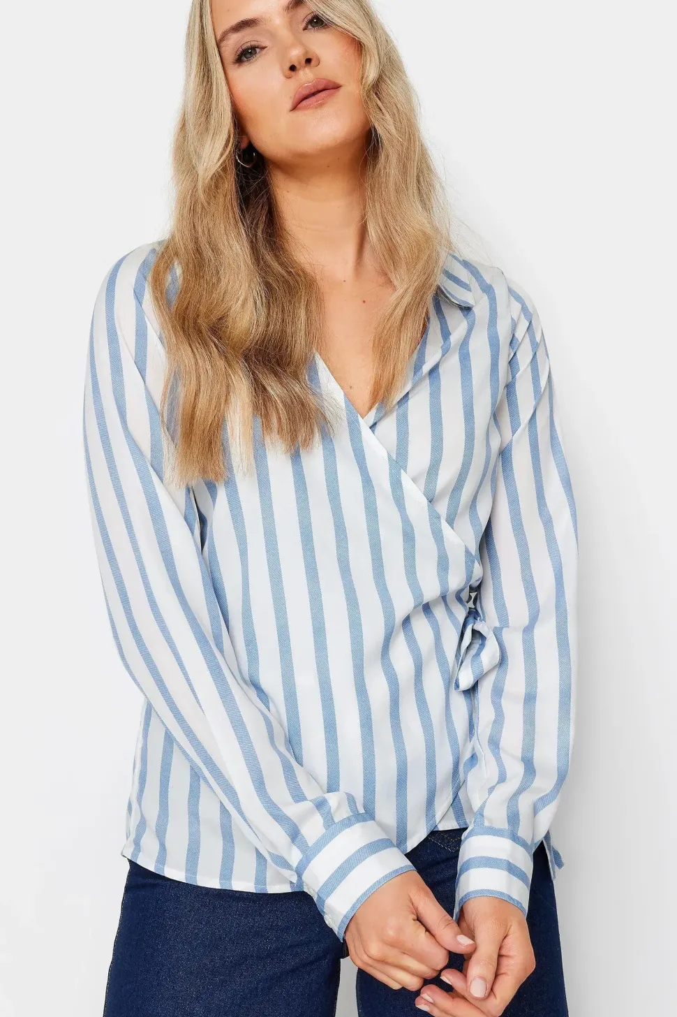 Tall Stripe Collared Wrap Top