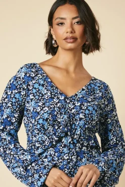 Tall Tie Front ruffle Bust long sleeve Mini dress