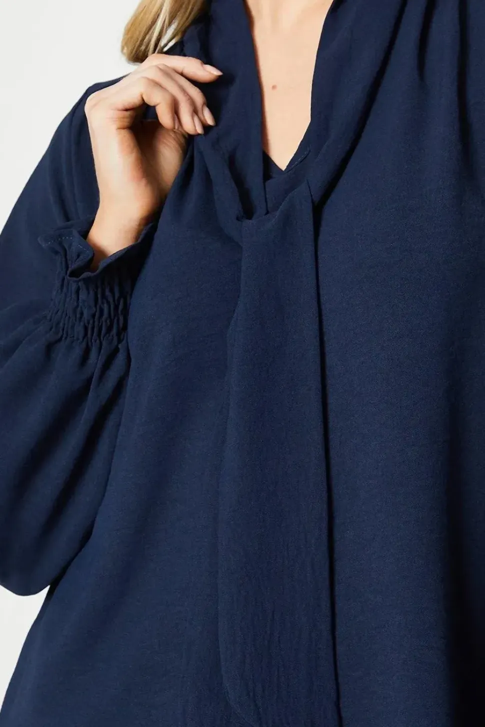 Tall Tie Front Shirred Cuff Top