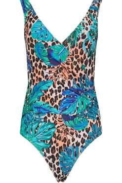 Tall Tropical Leopard Print Wrap Swimsuit