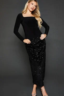 Tall Velvet Sequin Midi Skirt