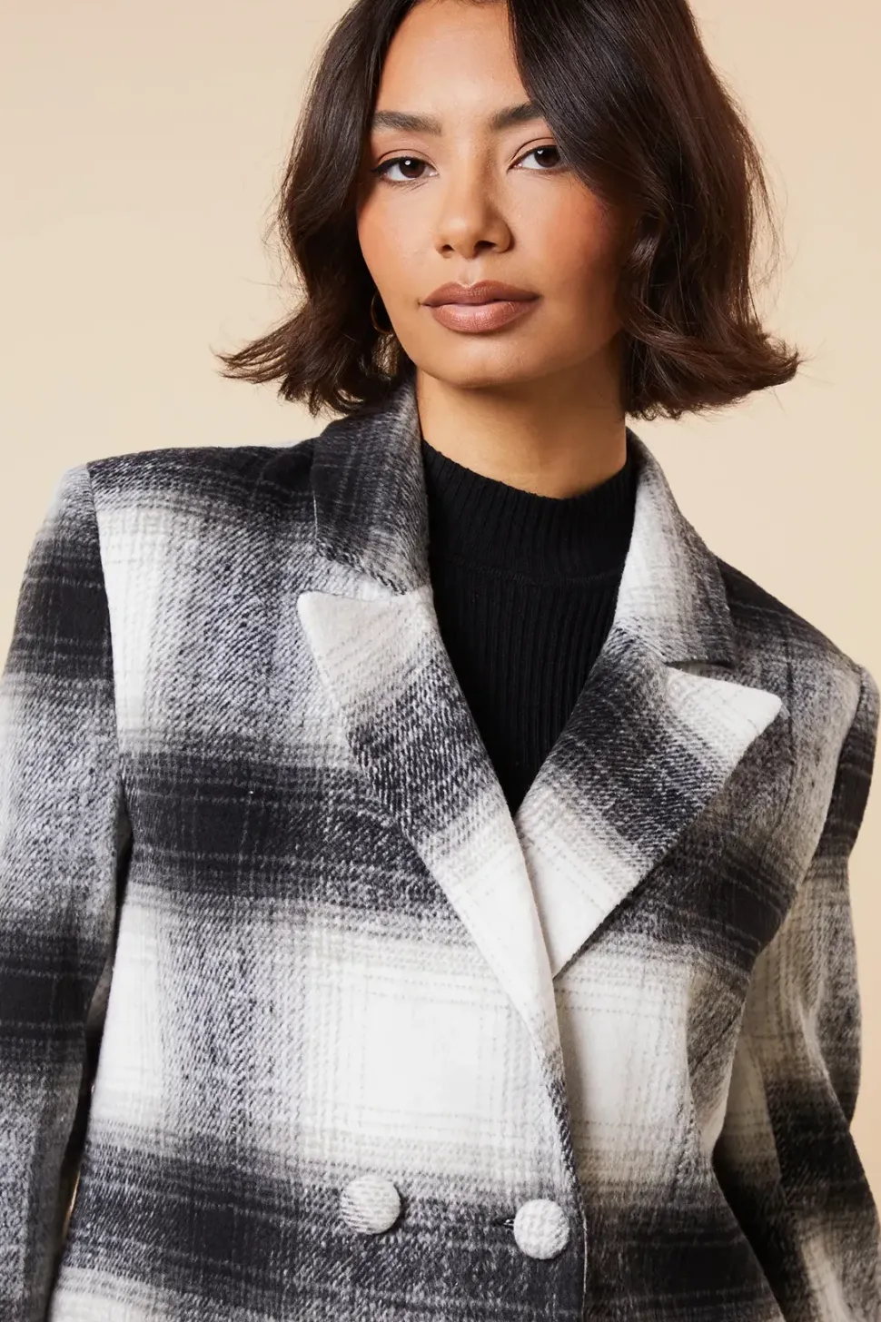 Tall Wool Check Double Breasted Maxi Coat