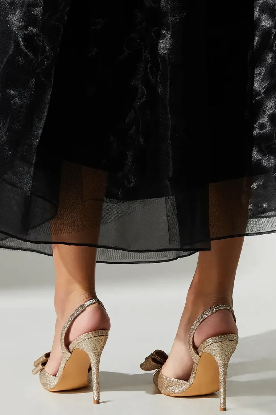 Tamara Glitter Bow Sling Back Stiletto Court Shoes