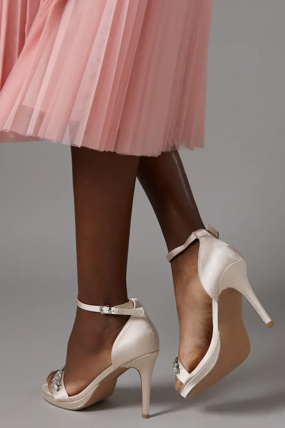 Tamia Jewelled Trim Satin Platform Heeled Sandals