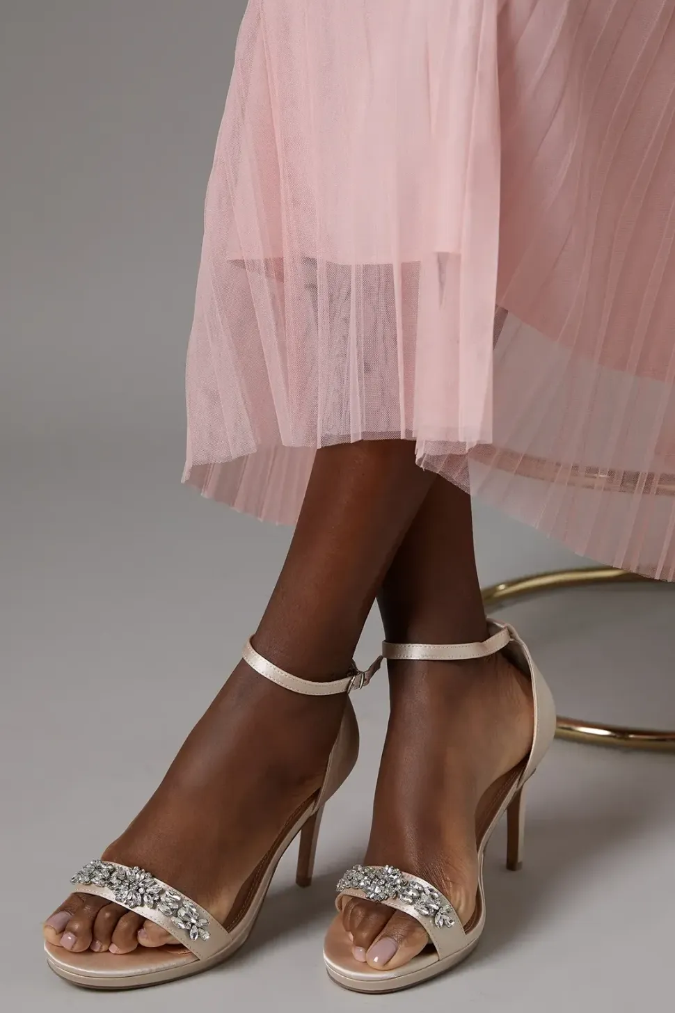 Tamia Jewelled Trim Satin Platform Heeled Sandals