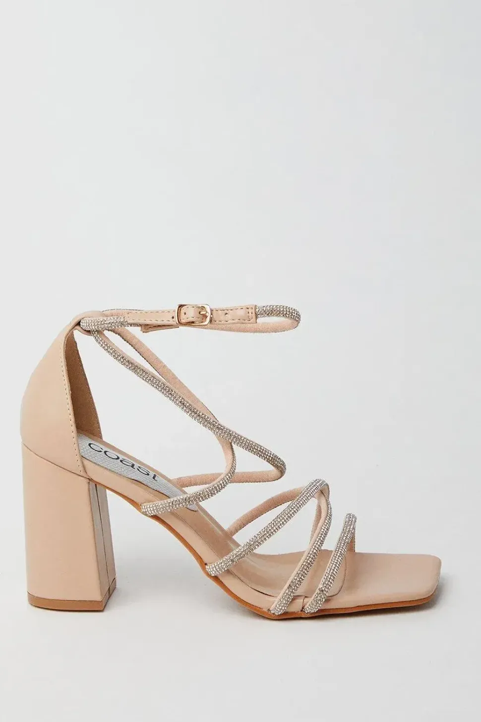 Tammy Block Heel Square Toe Diamanate Strappy Heeled Sandals
