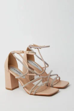 Tammy Block Heel Square Toe Diamanate Strappy Heeled Sandals