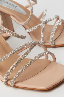Tammy Block Heel Square Toe Diamanate Strappy Heeled Sandals