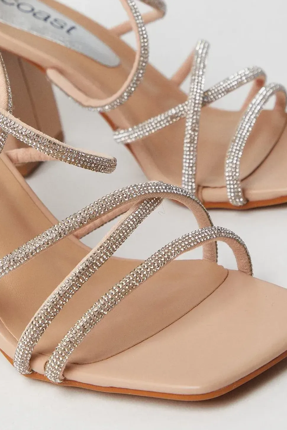 Tammy Block Heel Square Toe Diamanate Strappy Heeled Sandals