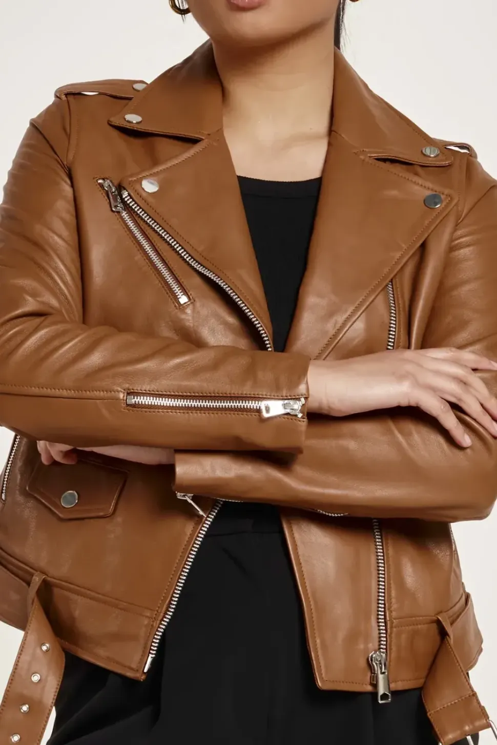 Tan Real Leather Biker