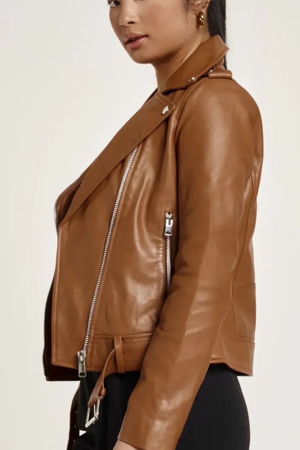 Tan Real Leather Biker