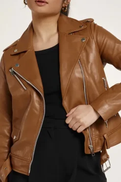 Tan Real Leather Biker