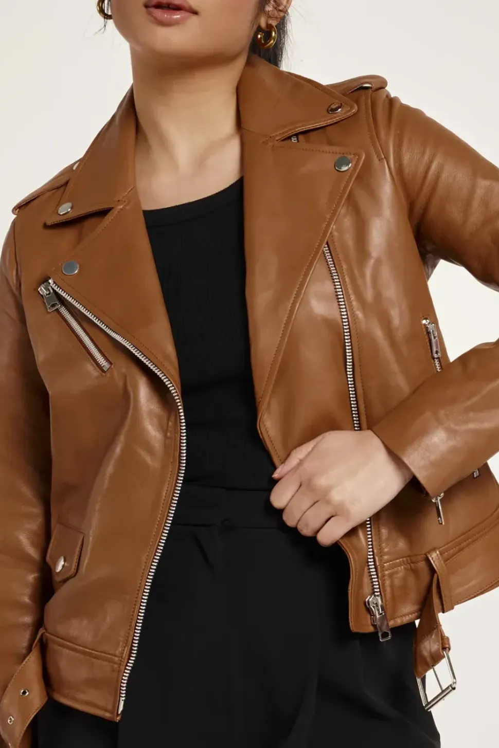 Tan Real Leather Biker