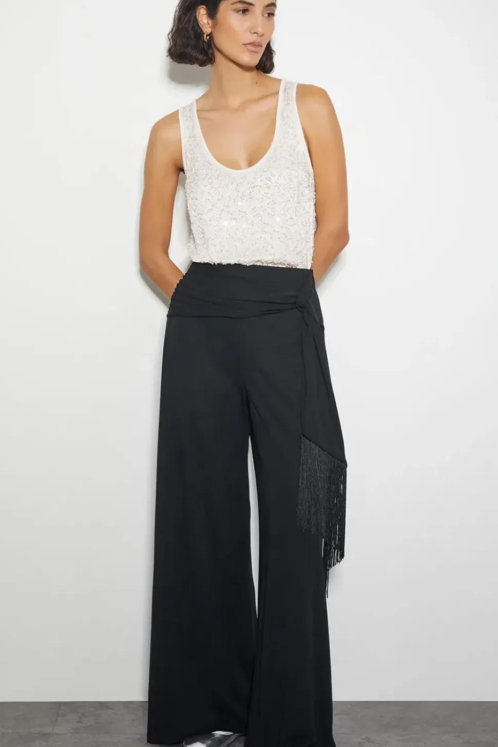 Tanya Tassel Wide Leg Trousers Black