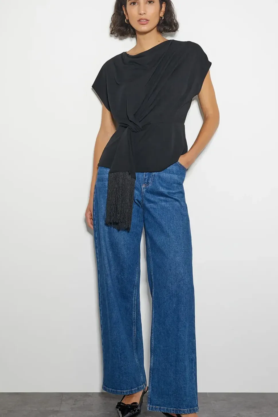 Tanya Twist Tassel Jersey Top Black