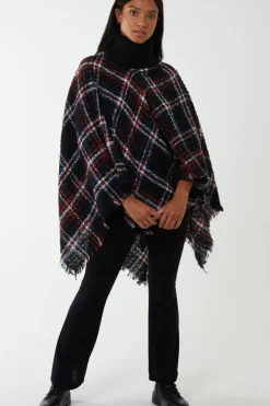 Tartan Roll Neck Poncho