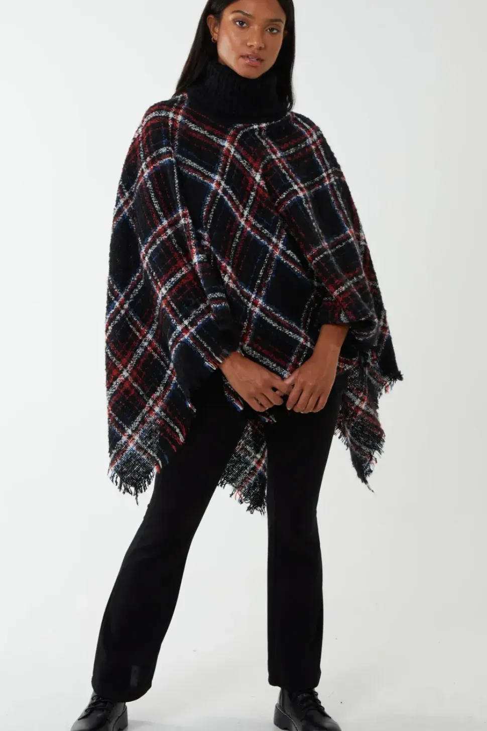 Tartan Roll Neck Poncho