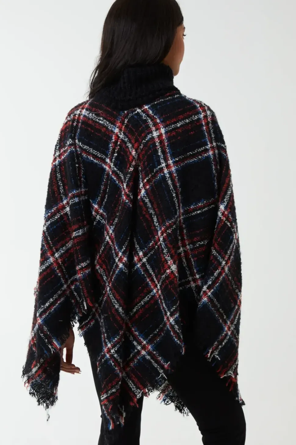 Tartan Roll Neck Poncho