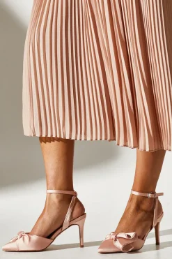 Tasha Satin Ruffled Bow Pointed Stiletto Court Shoes