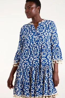 Tassel & Shell Neck Smock Dress