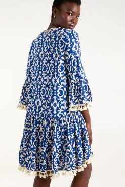 Tassel & Shell Neck Smock Dress
