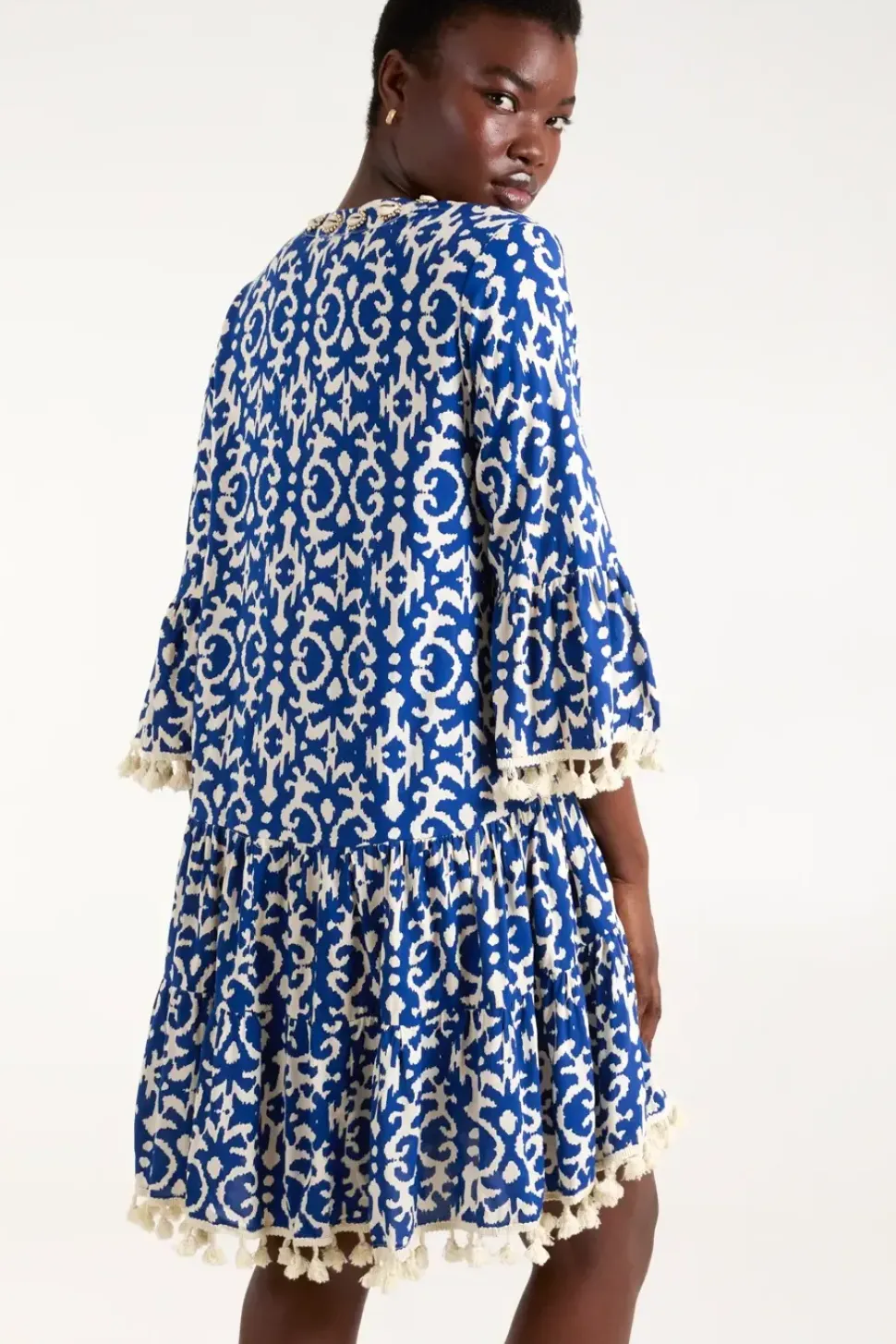 Tassel & Shell Neck Smock Dress