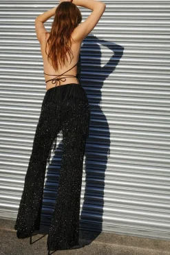 Tassel Beaded Strappy Back Halter Crop Top