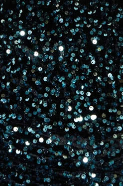 Teal Ruched Velvet Sequin Mini Dress