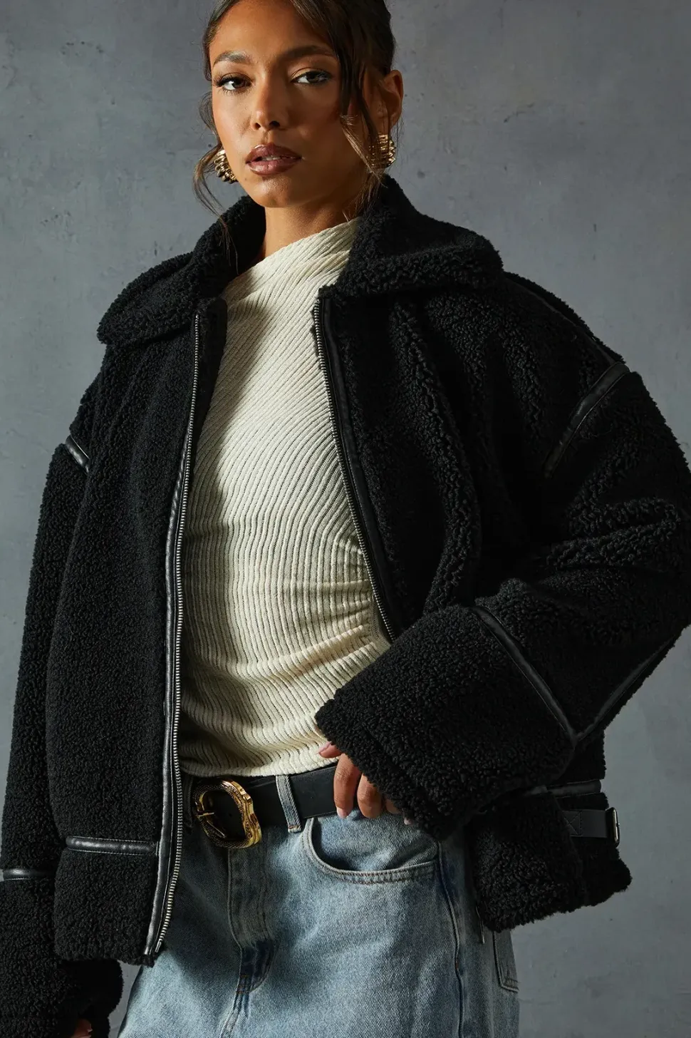 Teddy Faux Fur Aviator Jacket