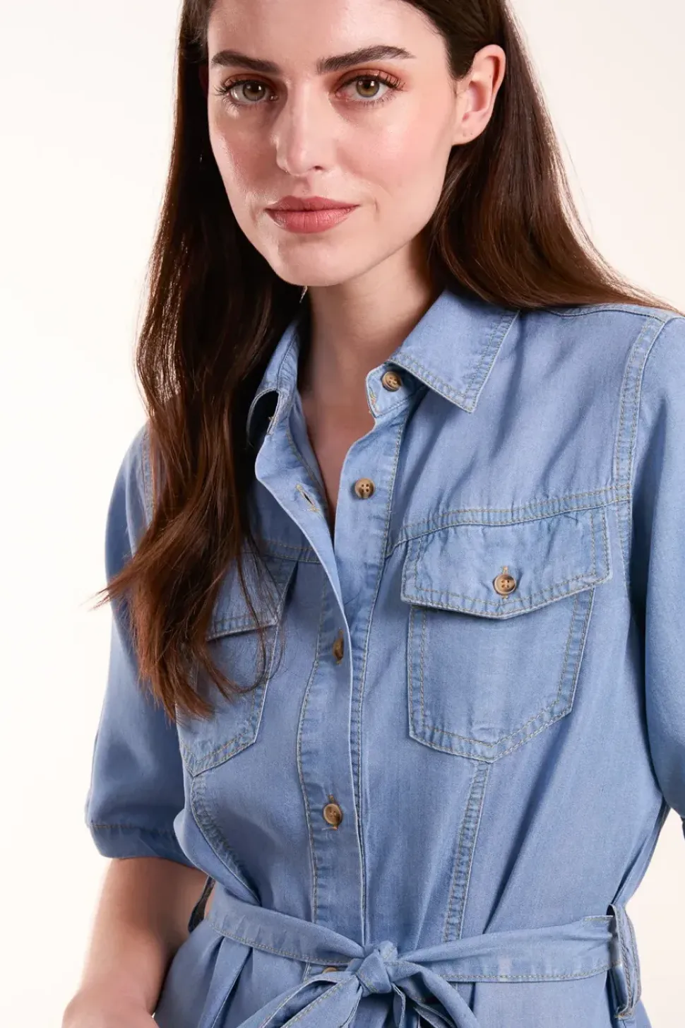 Tencel Button Front Midi Shirt Dress