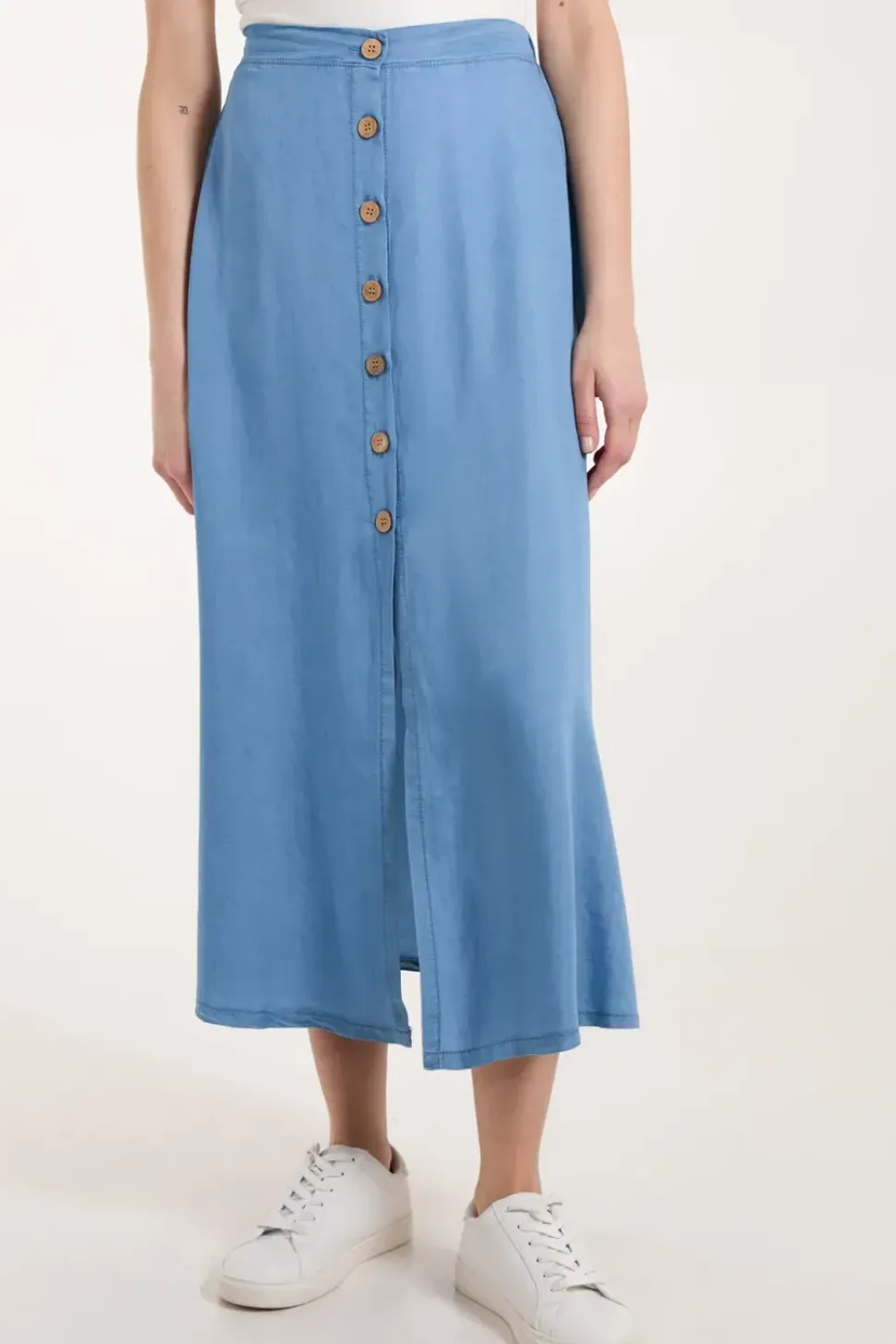 Tencel Button Front Midi Skirt