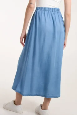 Tencel Button Front Midi Skirt