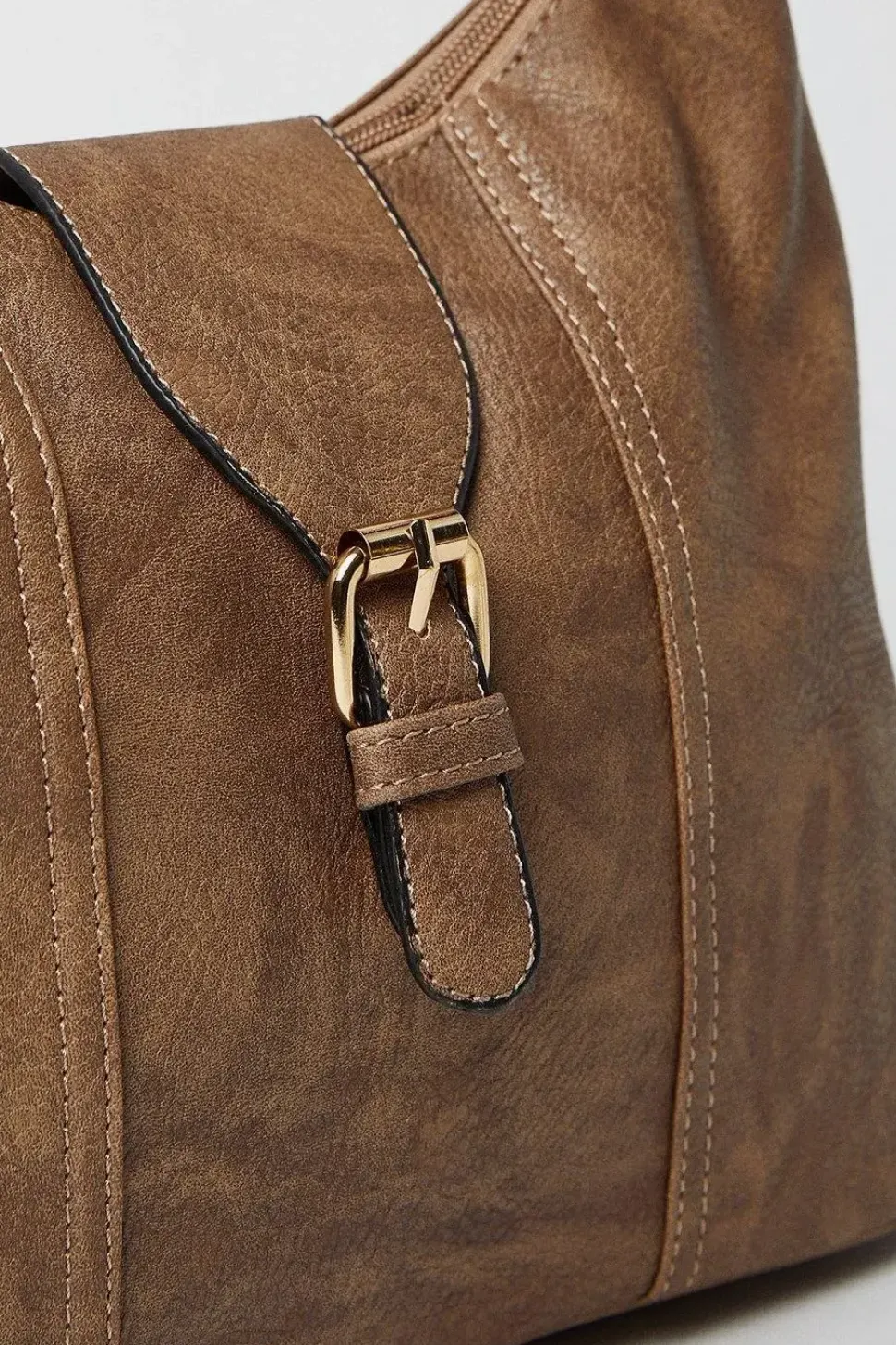 Terry Faux Leather Buckle Detail Top Zip Casual Tote Bags
