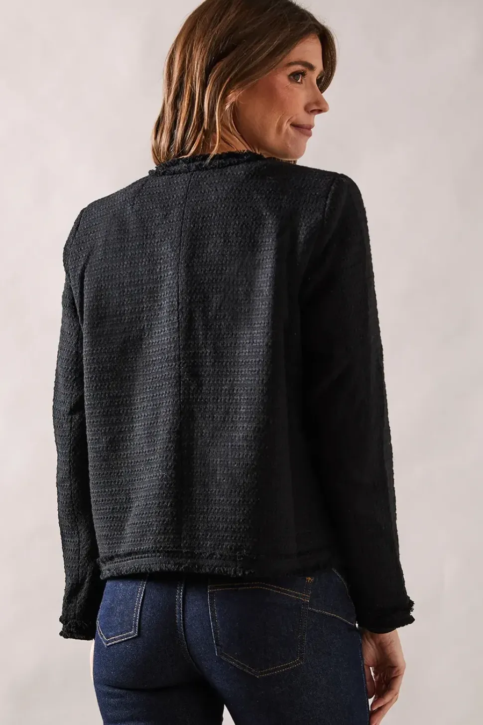 Textured Button Through Collarless Jacket