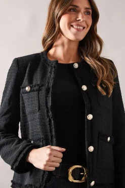 Textured Button Through Collarless Jacket