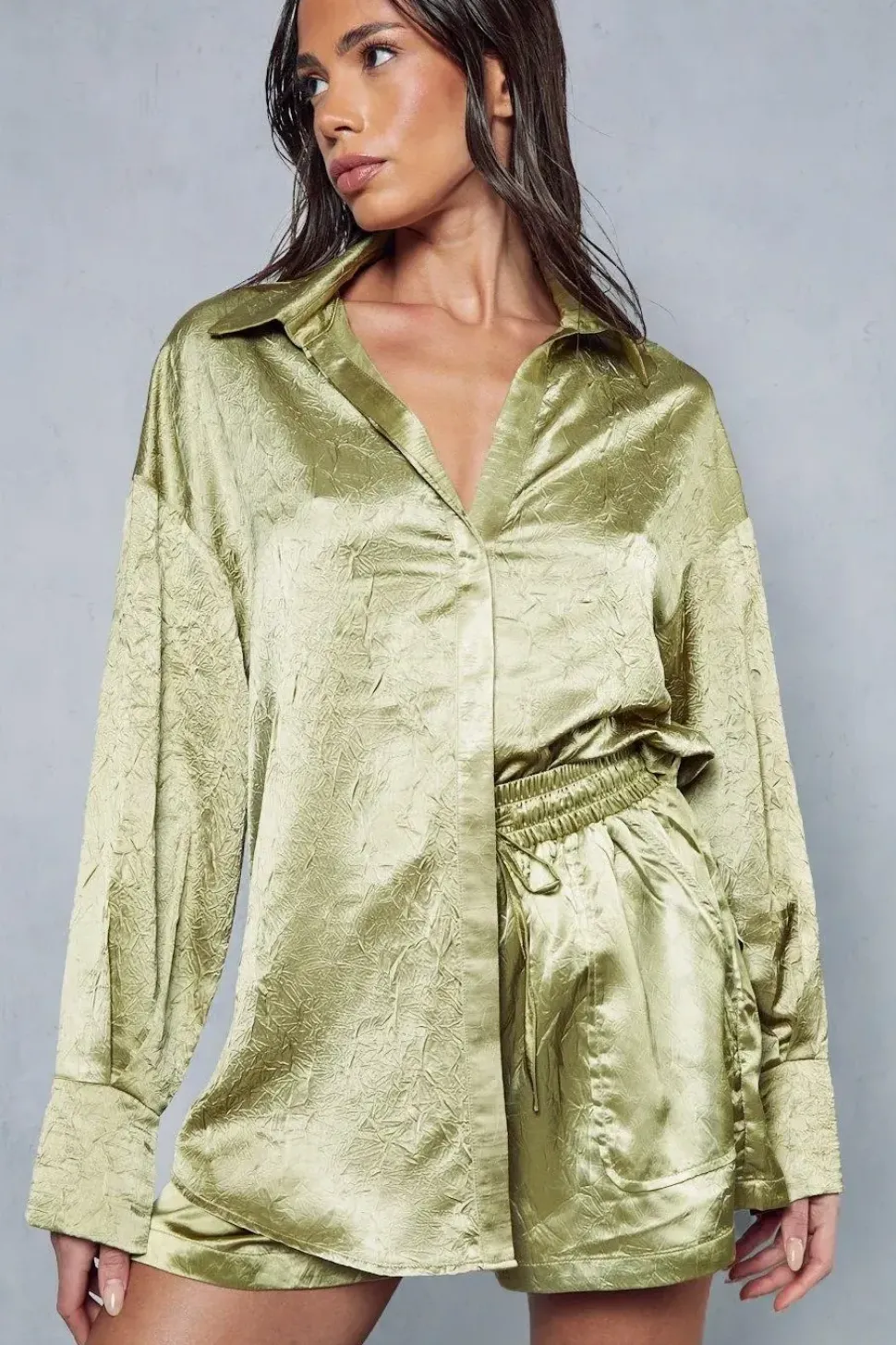 Textured Crinkle Satin Relaxed Shorts