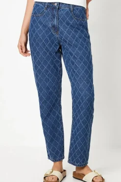 Textured Denim Straight Leg Jeans
