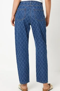Textured Denim Straight Leg Jeans