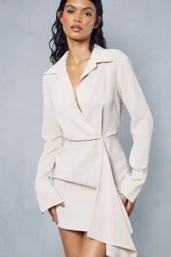Textured Drape Detail Split Sleeve Mini Shirt Dress
